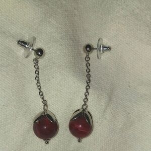 Elegant Silver and Red Drop Earrings